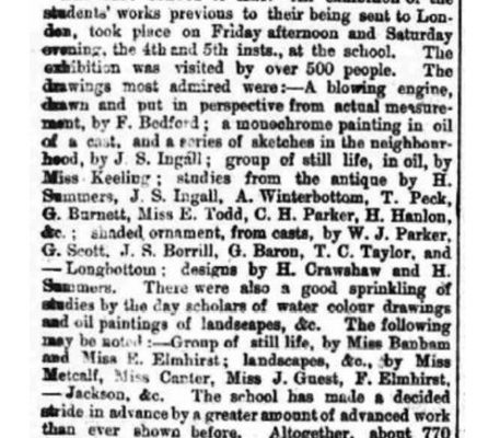 Barnsley School of Art exhibition review - Barnsley Chronicle Saturday April 12 1879.